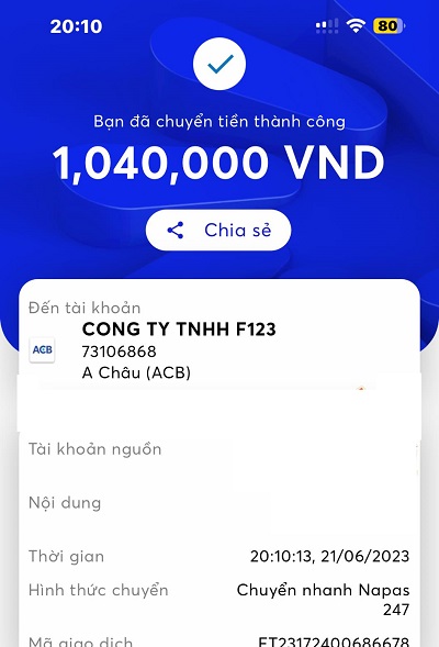 Minh họa giao dịch qua tài khoản ngân hàng